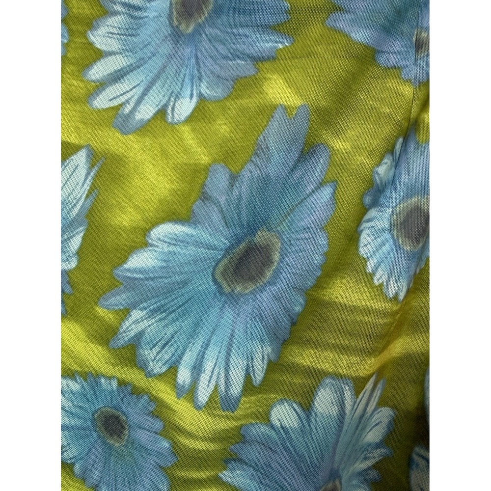 Forever 21 Womens Blue Daisy Floral Mesh Midi Skirt Lime Green Lettuce Hem L - Picture 3 of 5